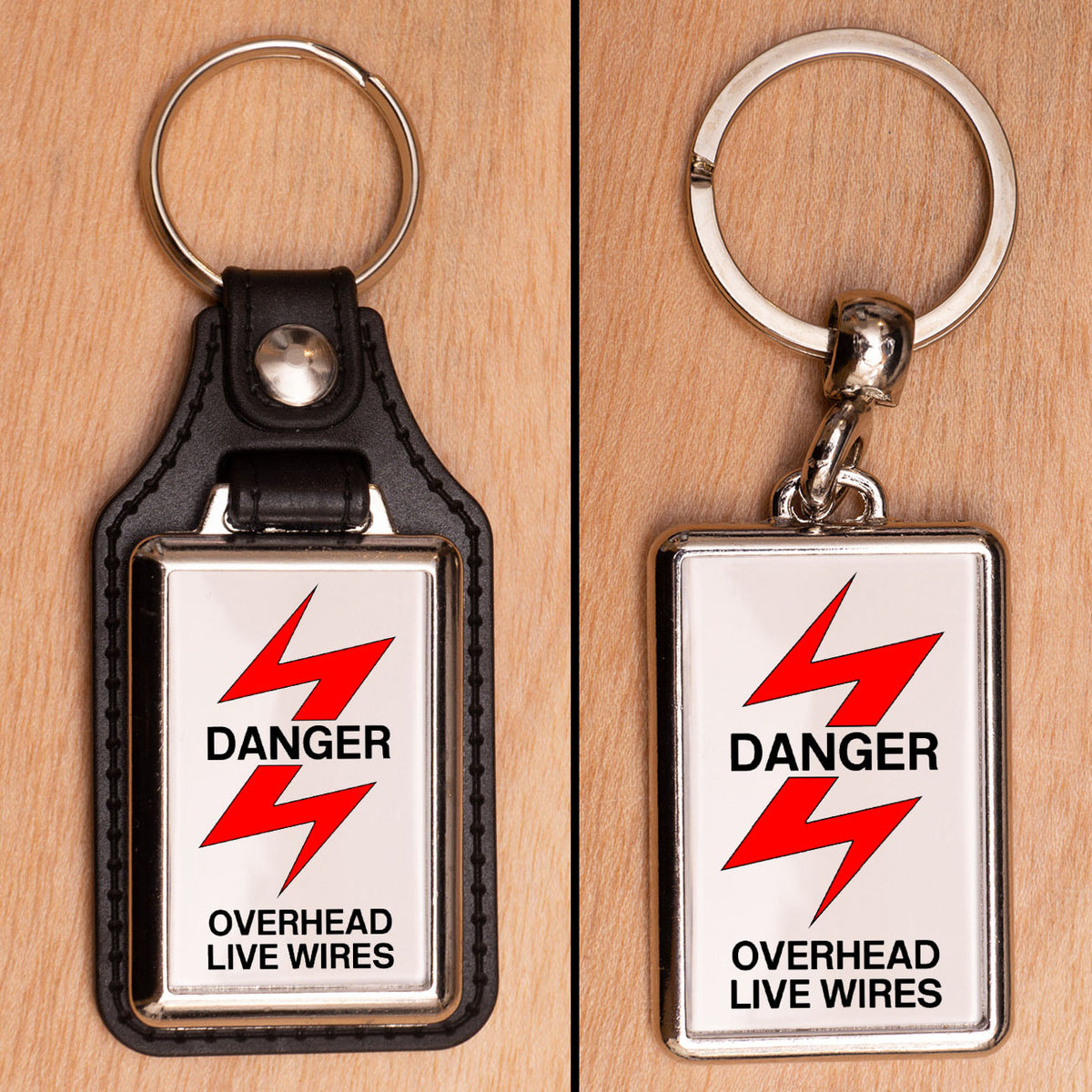 Danger Overhead Live Wires Railway Sign Keyring - Choose PU