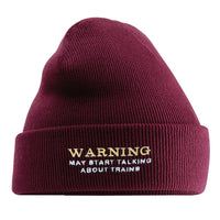 Warning May Start Talking About Trains Humour Beanie Hat