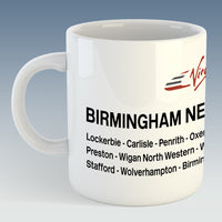 Window Label Style Railway Mug - Virgin Trains Glasgow to Birmingham New Street (Logo Top)