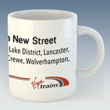 Window Label Style Railway Mug - Virgin Trains Glasgow to Birmingham New Street (Logo Bottom)