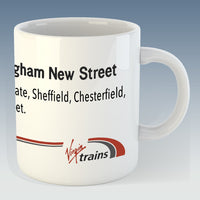 Window Label Style Railway Mug - Virgin Trains Newcastle to Birmingham New Street