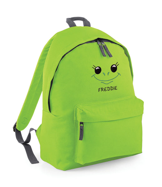 Frog face embroidered kids small fashion backpack - Personalised with Name