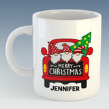 Gnomes in Truck Merry Christmas Mug - PERSONALISED
