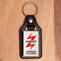 Danger Overhead Live Wires Railway Sign Keyring - Choose PU Leather or Metal