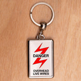 Danger Overhead Live Wires Railway Sign Keyring - Choose PU Leather or Metal
