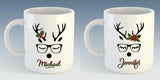 Stag with Holly or Poinsettia Christmas Mug - PERSONALISED