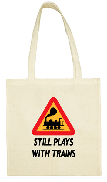 Cotton Shopping Tote Bag - Still plays with trains
